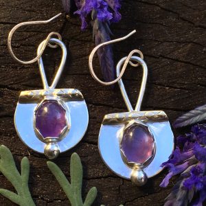 Amethyst, Silver and Brass Earrings