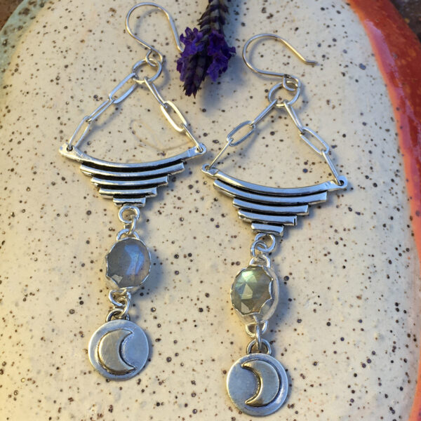 Labradorite, Moon and Silver Dangle Earrings