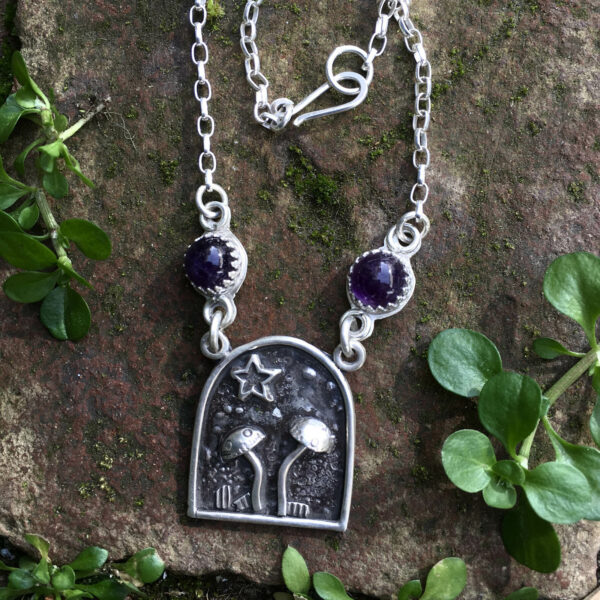 Silver and Amethyst Mushroom Necklace