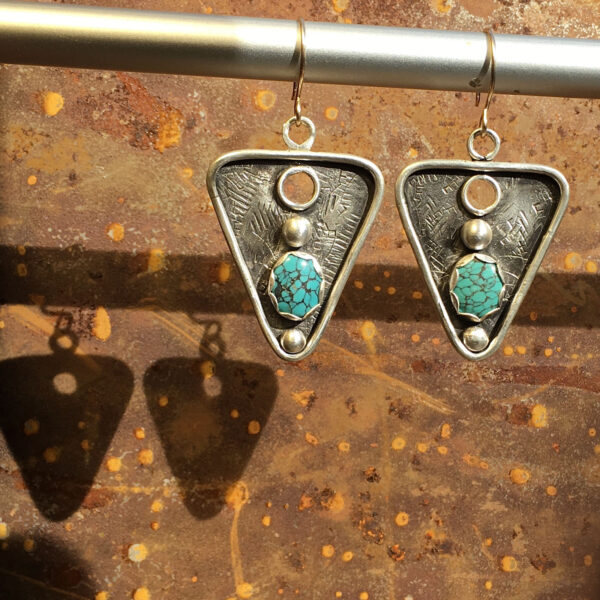 Turquoise and Silver Triangle Earrings