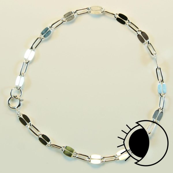 Sterling silver flat oval disc chain bracelet.
